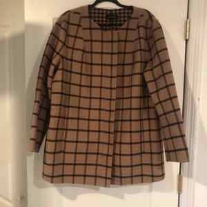 Talbots Brown Plaid Check Pea Coat